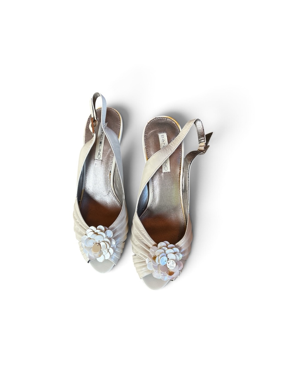 Ivory Floral Appliqué Slingback Heels